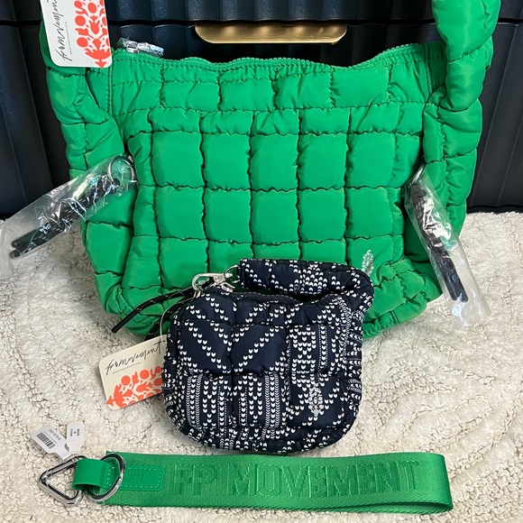 Free People Handbags - Free People Quilted Baby Carryall Sling Bag + Keychain + Printed Micro Pouch